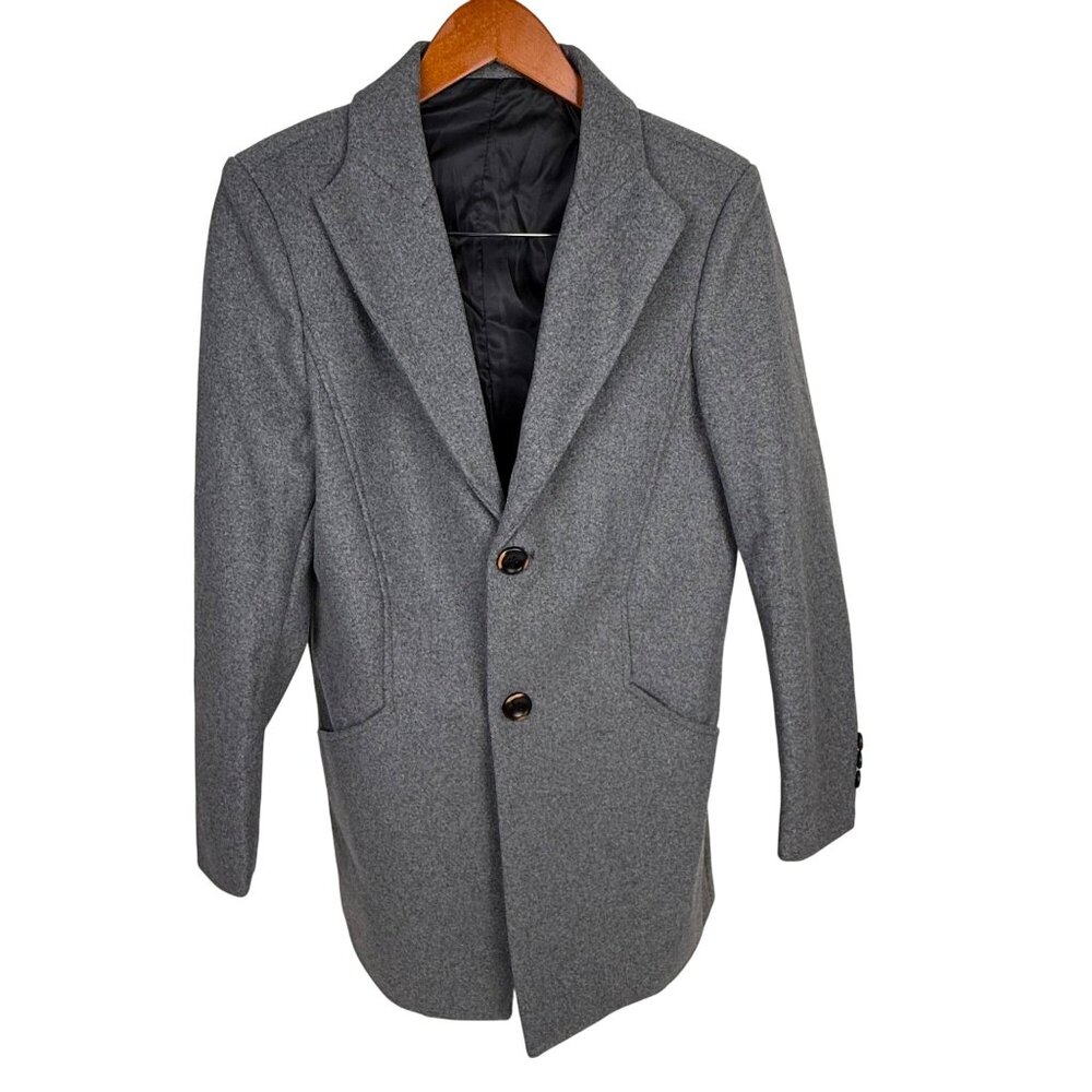 Men's Classic Gray Wool-Blend Topcoat Jacket Peacoat Overcoat 2-Button Size S